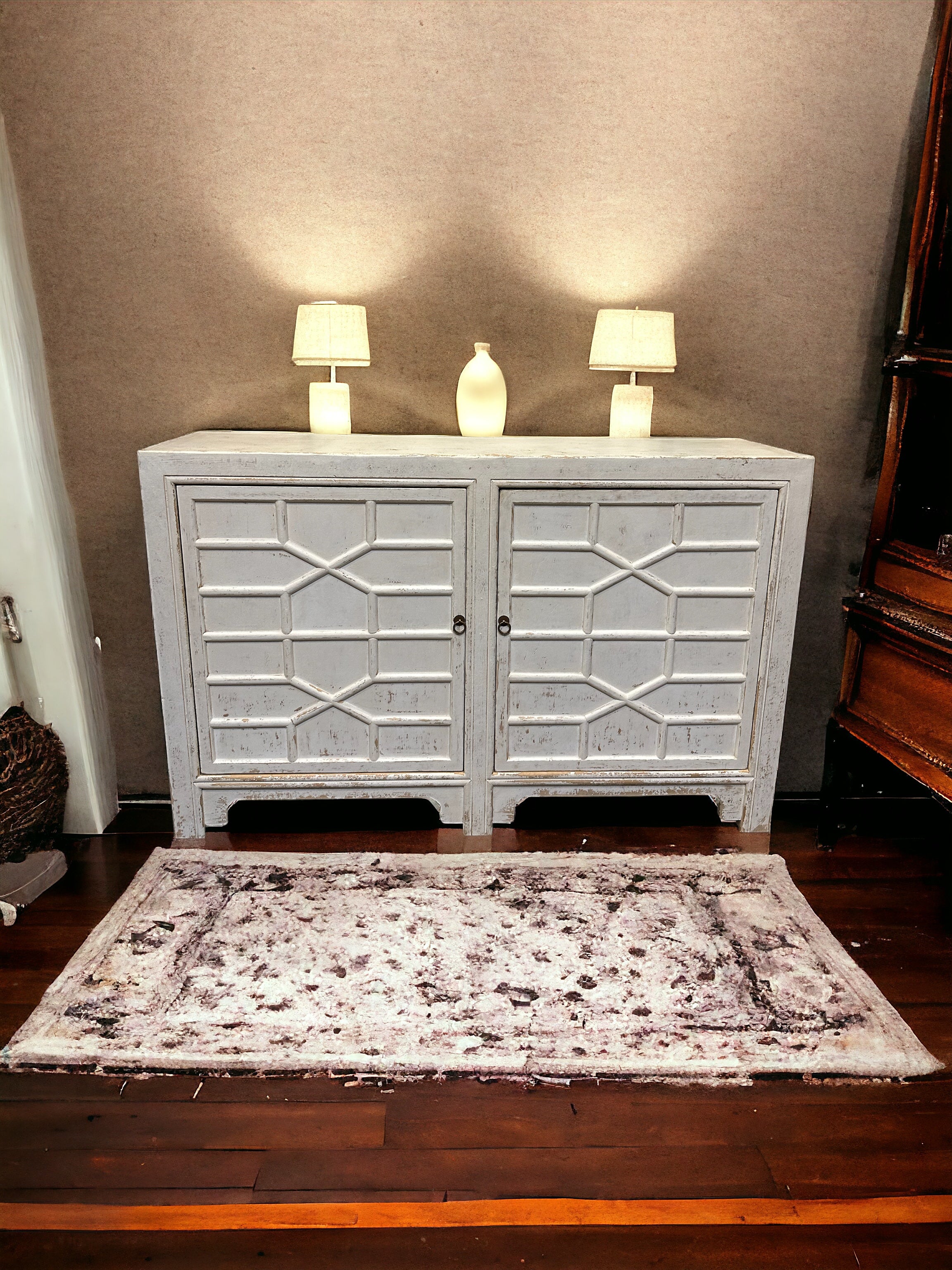Handmade White Sideboard 2 Doors Cabinet 64x17x42H