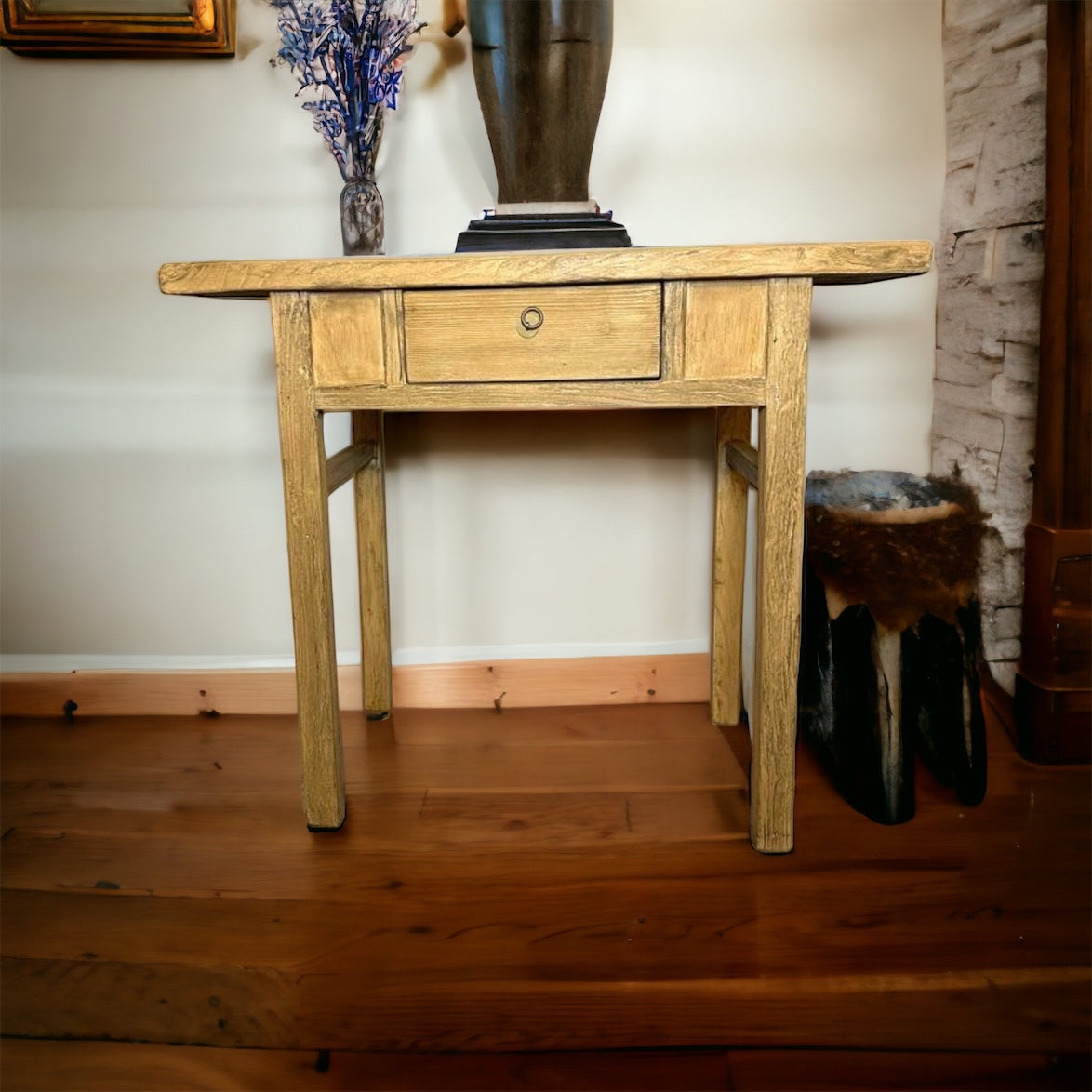 40 Rustic Elmwood Console with one Drawer Weathered Natural