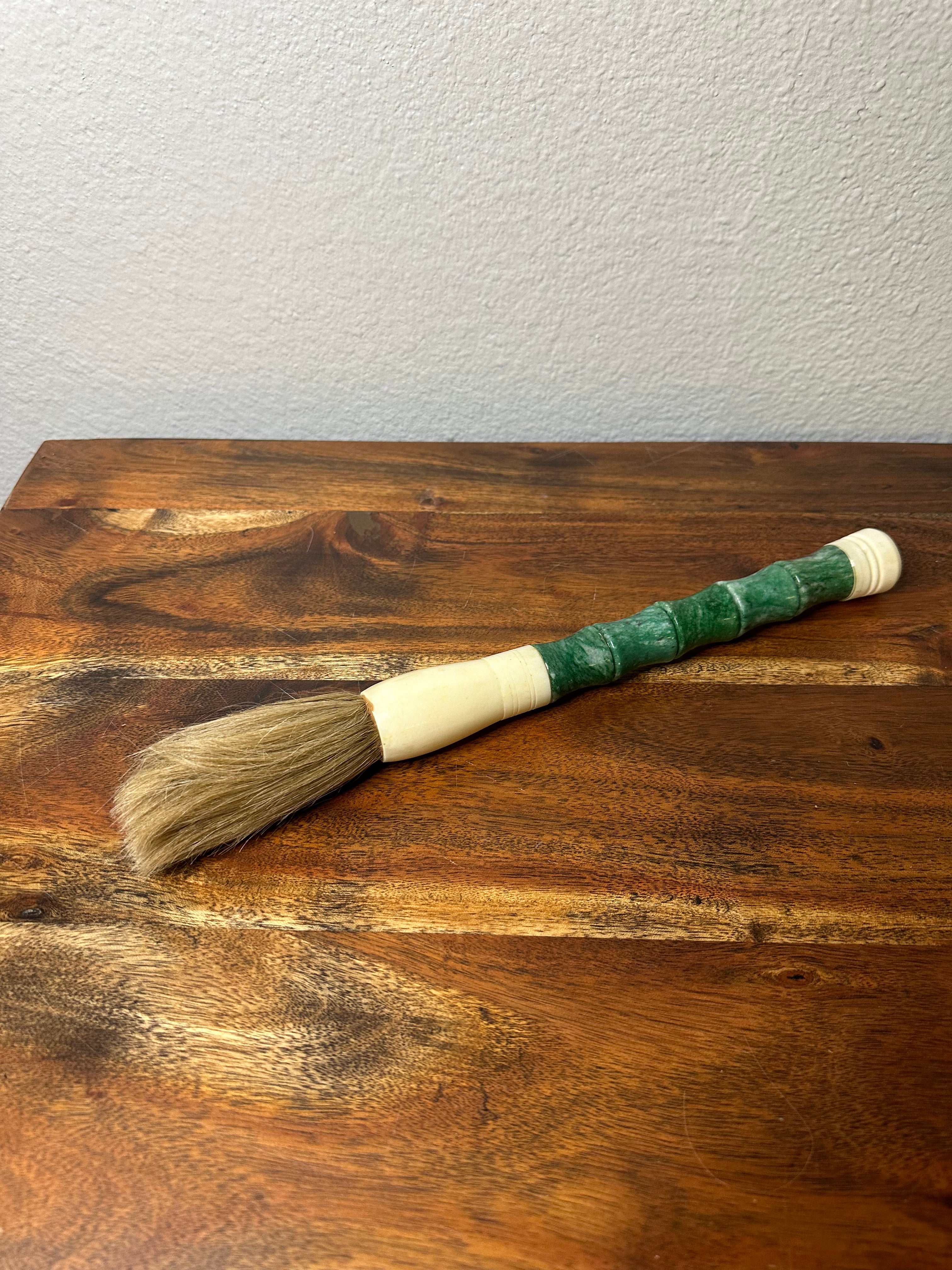 Approx. 13" Neutral Green Jade Bamboo-shaped Calligraphy Brush
