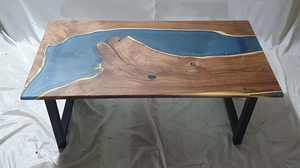 Epoxy Resin Acacia Wood Rectangular Coffee Table/Modern Table Blue 45 X 24 X 19.5 inches Handmade