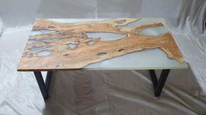 Epoxy Resin Olive Wood Rectangular Coffee Table/Modern Table Pearl White 45 X 24 X 19.5 inches Handmade