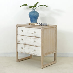 Ming Side table with 3 Drawers Antique Off White 28x18x28H