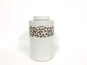 Black and White Hand Painted Tea Caddy - Leaf Scroll - Large Size.