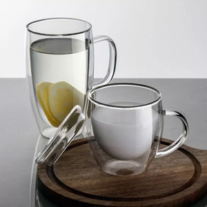 Insulated Double Wall Glass Coffee Mugs with Handle