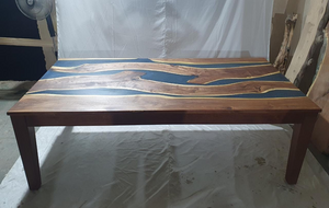 Epoxy Resin Acacia Wood Rectangular Dining Table/Modern Table Blue 84 X 41 X 31 inches Handmade