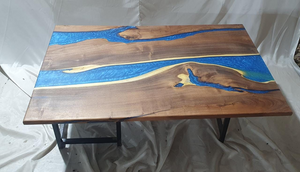 Epoxy Resin Acacia Wood Rectangular Coffee Table/Modern Table Blue 50 X 31.5 X 19.5 inches Handmade