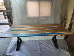 Epoxy Resin Acacia Wood Rectangular Dining Table/Modern Table Blue 94.4 X 43.3 X 31 inches Handmade