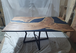 Epoxy Resin Acacia Wood Rectangular Dining Table/Modern Table Dark Blue 71.7 X 41.7 X 31 inches Handmade