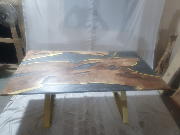 Epoxy Resin Acacia Wood Rectangular Dining Table/Modern Table Gray 71.7 X 41.7 X 31 inches Handmade