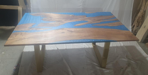 Epoxy Resin Walnut Wood Rectangular Dining Table/Modern Table Blue 72.8 X 43.3 X 31 inches Handmade