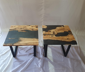 Set of 2 Epoxy Resin Olive Wood Rectangular End Table/Side Table/Modern Table Dark Gray 22 X 22 X 20 inches Handmade