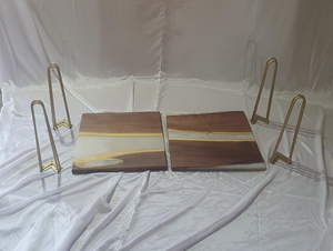 Set of 2 Epoxy Resin Acacia Wood Rectangular End Table/Side Table/Modern Table Pearl White 22X 22 X 20 inches Handmade