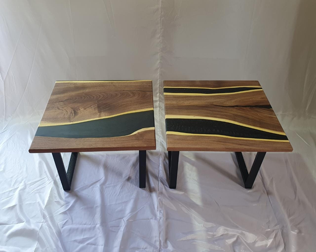Set of 2 Epoxy Resin Acacia Wood Rectangular End Table/ Side Table/ Modern Table Black 24 X 24 X 20 inches Handmade