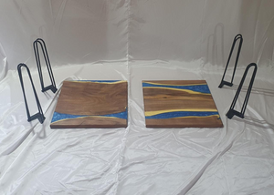Set of 2 Epoxy Resin Acacia Wood Rectangular End Table/Side Table/Modern Table Blue 22X 22 X 20 inches Handmade