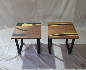 Set of 2 Epoxy Resin Acacia Wood Rectangular End Table/Side Table/Modern Table Dark Blue 20 X 20 X 20 inches Handmade
