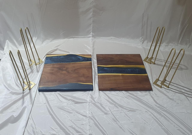 Set of 2 Epoxy Resin Acacia Wood Rectangular End Table/Side Table/Modern Table Dark Blue 22X 22 X 20 inches Handmade