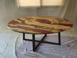 Epoxy Resin Olive Wood Round Dining Table/Modern Table Burgundy 54 X 54 X 31 inches Handmade