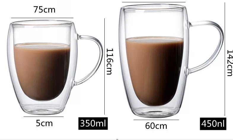 Insulated Double Wall Glass Coffee Mugs with Handle