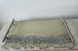 Rectangular Wavy Resin/Epoxy Serving Tray with Flakes Hand made