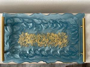 Rectangular Wavy Resin/Epoxy Serving Tray with Flakes Hand made