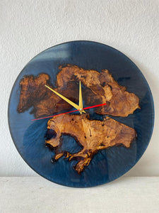 Dark Blue Island Resin Epoxy with Wood Round Wall Clock 