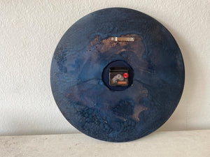 Dark Blue Island Resin Epoxy with Wood Round Wall Clock 16 inches Hand made