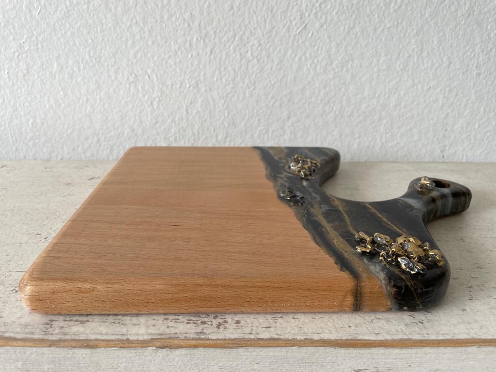 Rectangular Shore Themed Resin Epoxy Wood Charcuterie Board with Circle Handle / Cheese Board/ Serving Board. Hand made