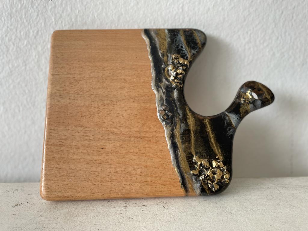 Rectangular Shore Themed Resin Epoxy Wood Charcuterie Board with Circle Handle / Cheese Board/ Serving Board. Hand made