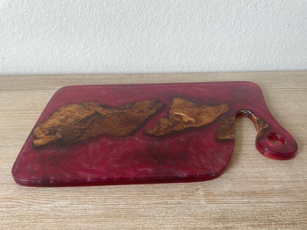 Island Resin Epoxy Wood Serving Board with Circle Handle Hand made