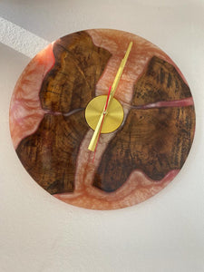 Pink Resin Epoxy Solid Wood Round Wall Clock 18.5 inches diameter Hand Made