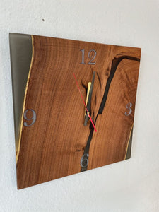 Square Epoxy Resin Walnut Wood Wall Clock 16 inches