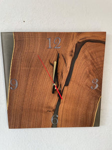 Square Epoxy Resin Walnut Wood Wall Clock 16 inches