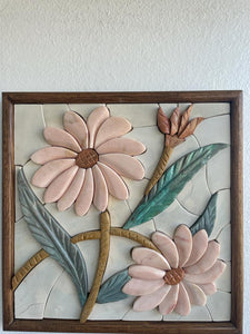 Two Pink Flowers Marble Mosaic 3D Wall Art (Natural Stone) Hand made