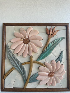 Two Pink Flowers Marble Mosaic 3D Wall Art (Natural Stone) Hand made
