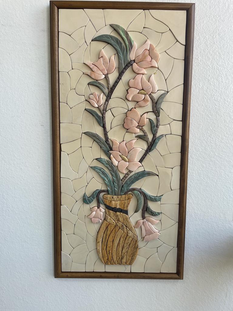 Flowers Vase Marble Mosaic 3D Wall Art (Natural Stone) Hand made