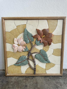 Two Flowers Brown and Pink 3D Wall Art Mosaic Marble (Natural Stone) Hand made