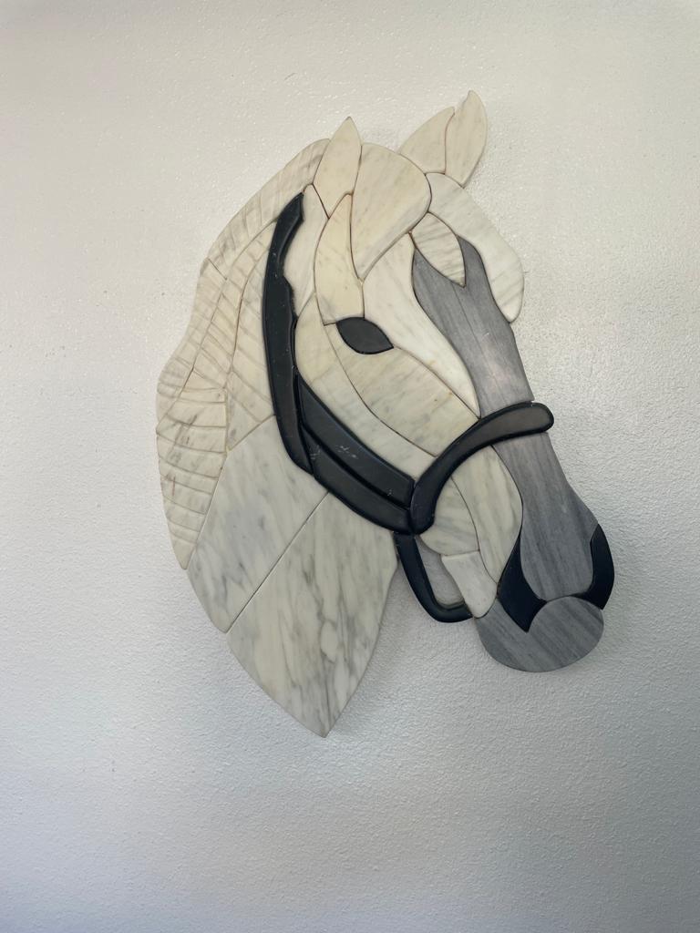White Horse Marble Mosaic 3D Wall Art (Natural Stone) Hand made