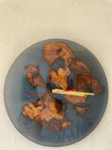 Dark Blue Island Resin Epoxy with Wood Round Wall Clock 16 inches Hand made