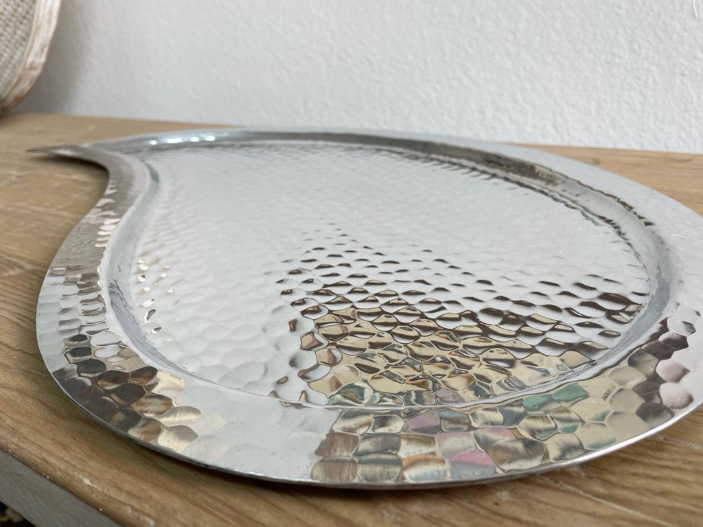 Hammered Aluminum Decorative Tray Aqua Drop Design Handmade (Multiple Sizes