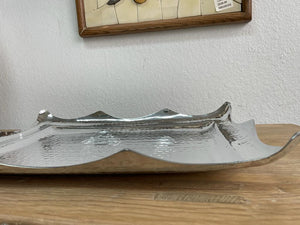 Rectangular Hammered Aluminum Tray Wavy Look and Edged Bottom 17X12.5X1.5 inches Handmade