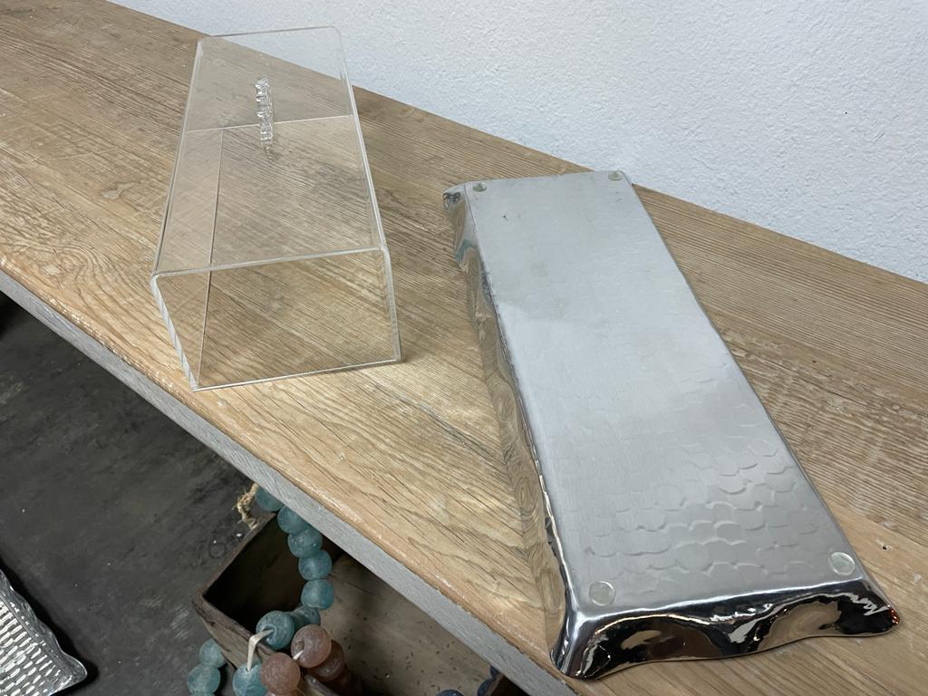 Acrylic Cover With Hand Hammered Aluminum Pan Condiments/Jewelry Organizer/Storage/Tray (Multiple Sizes and Colors) Handmade