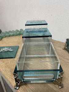 Acrylic Tray Condiments Organizer with Aluminum Legs Steps Design ( 3 Square Boxes ) Handmade Gift