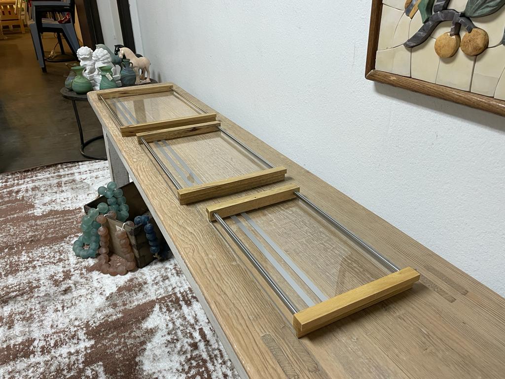 Set of 3 Rectangular Acrylic Tray with Wood and Stainless Steel Frame Decorative Tray Handmade (Multiple Cover Designs)