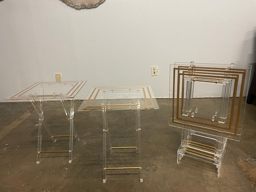 Set of 4 Coffee Table Foldable With Storage Stand / Side Table / End Table Square Shape Acrylic / Handmade