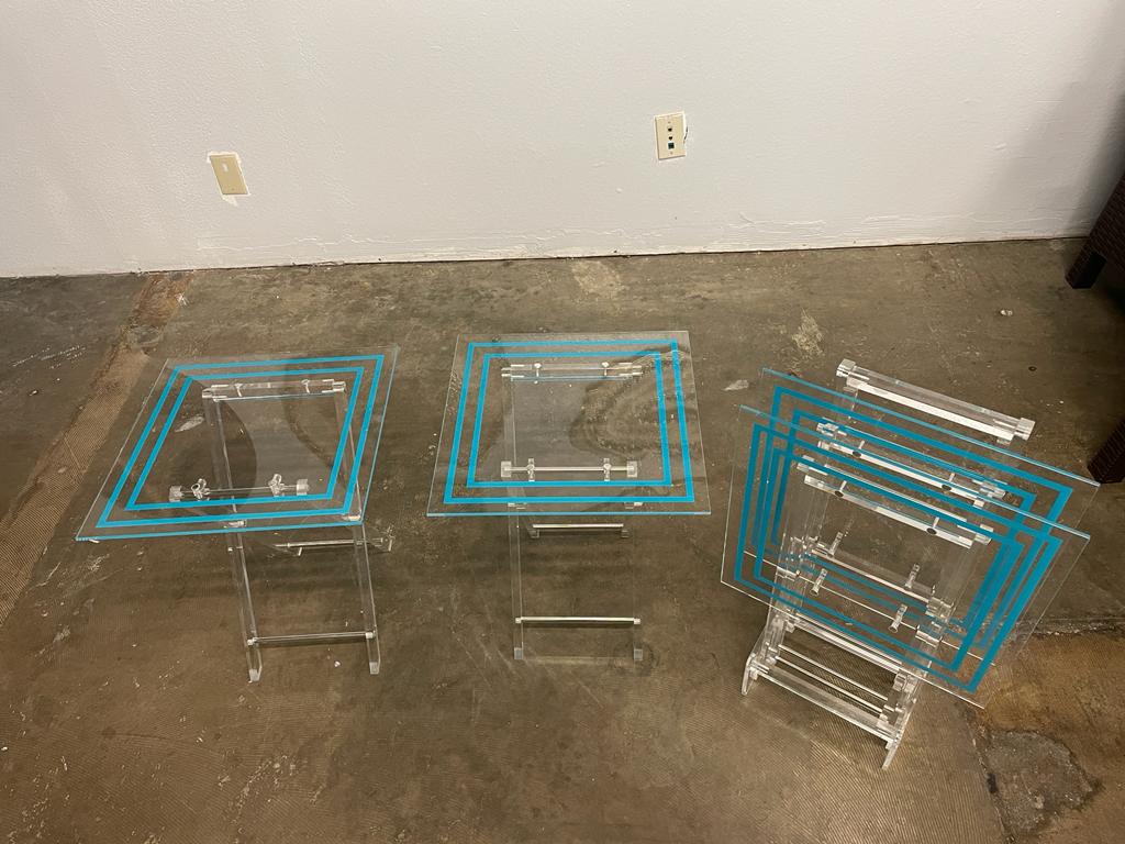 Set of 4 Coffee Table Foldable With Storage Stand / Side Table / End Table Square Shape Acrylic / Handmade