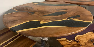 Epoxy Resin Acacia Wood Round Dining Table/Modern Table Dark Blue 48 X 48 X 31 inches Handmade