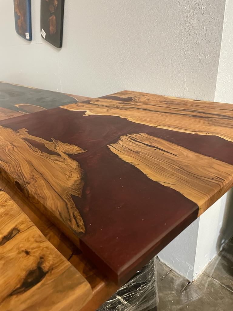 Set of 2 Epoxy Resin Acacia Wood Rectangular End Table/Side Table/Modern Table Burgundy 24 X 24 X 20 inches Handmade