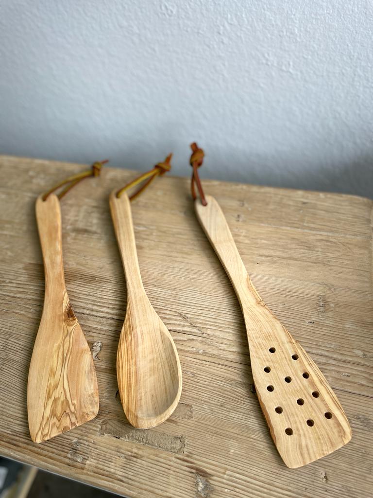 handmade olive wood cooking set