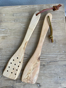 Premium Rustic Handmade Olive Wood Spatula\ Olive Wood Spatula with holes\ Olive Wood Spoon\ Cooking Wooden Kitchen Utensils 12 inches
