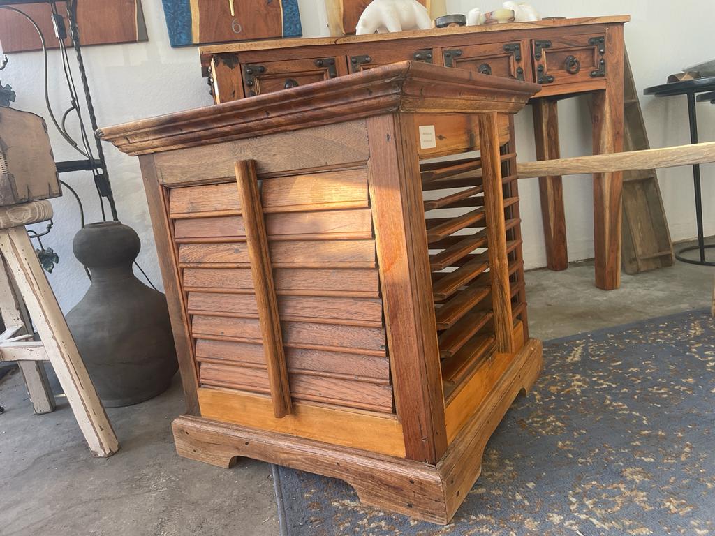 Handmade Vintage Antique Teak Wood Side Table| Indian Storage Table| Table with Blinds | Open Top Side Table| Rustic End Table